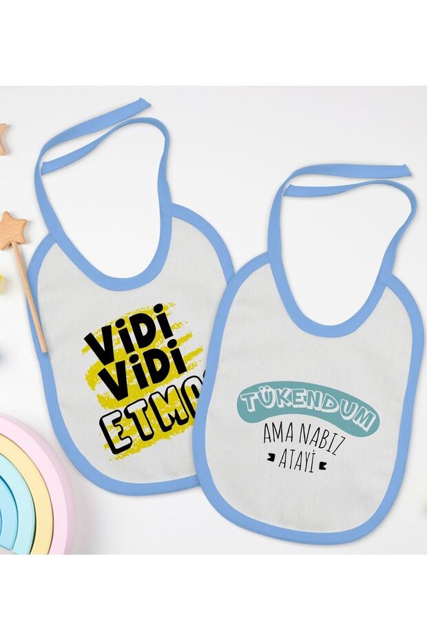Vidi Vidi Etma and Tukendum Designed 2-Piece Blue Baby Bib-1