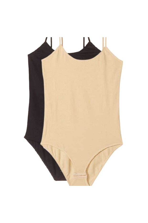 Women's Snap-On Bodysuit with 2 Rope Straps Black and Tan