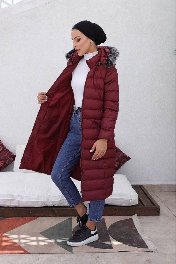 Dik Yakalı Kapişonlu Su Gecirmez Midi Mont Soft Kaban - 4