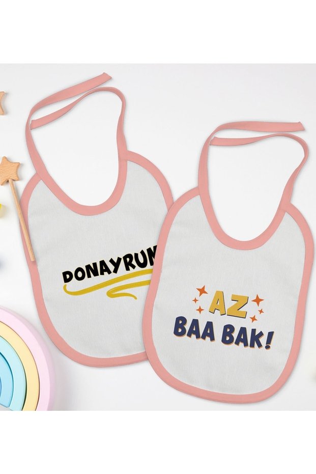 Kids Az Baa Bak Ve Donayrum Designed 2-Piece Pink Baby Bib-1