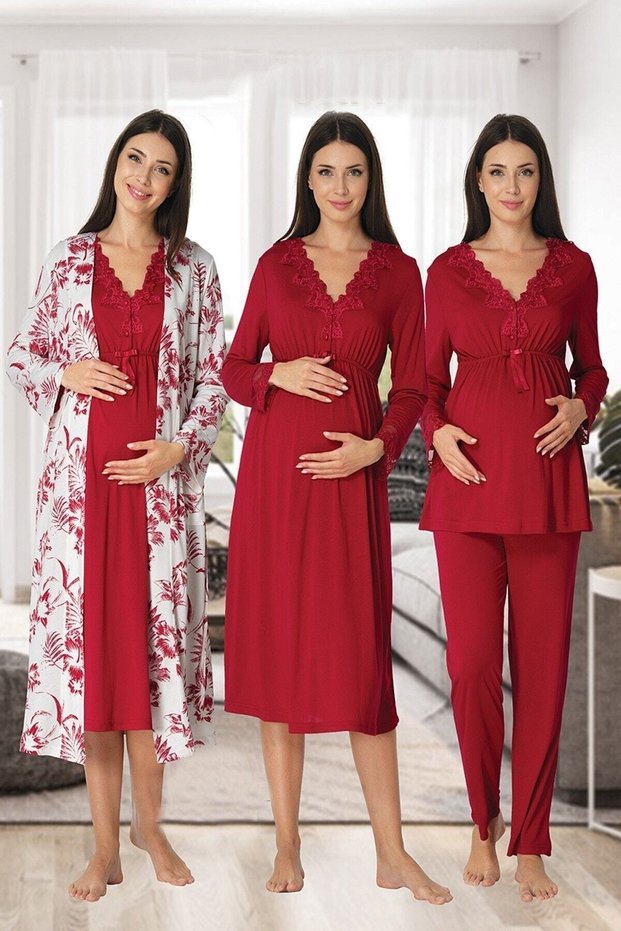 Women's Cherry Hamle Maternity Dressing Gown, Nightgown and Pajama Set, Set of 4