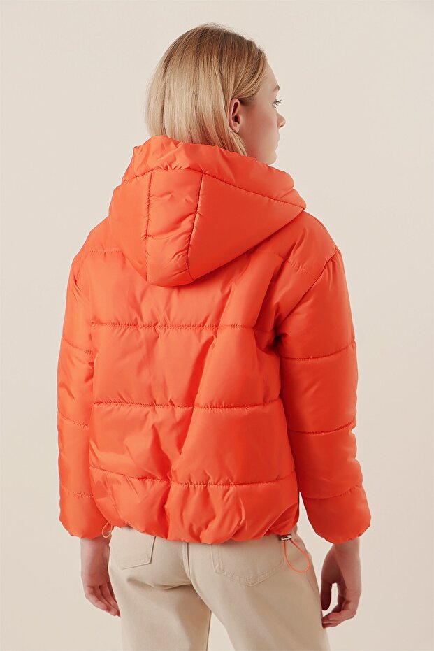 5117 Kapşonlu Şişme Mont - Oranje - 6