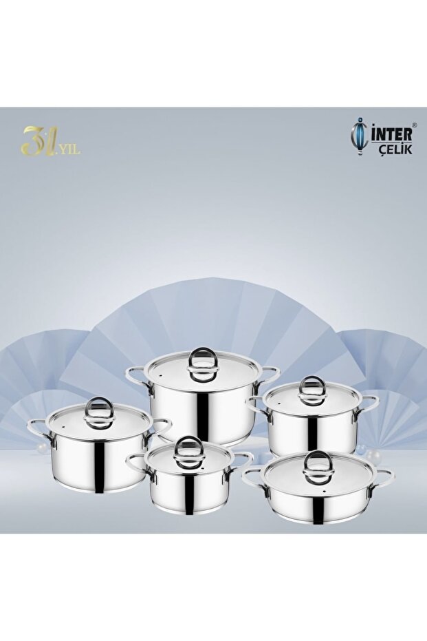 Inter Çelik Sade Sahra Tencere Seti 10 Parça - 1