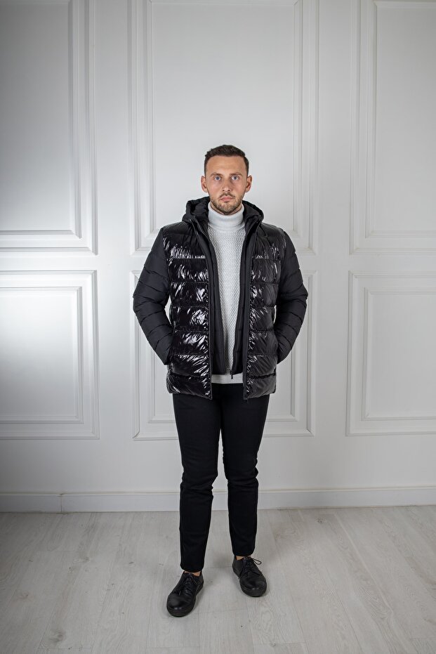 Interview Shine Kapüşonlu Siyah Şişme Mont - 6