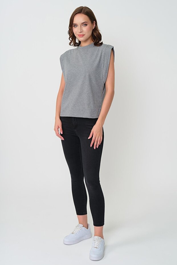 Kadın Kolsuz Basic Örme T-shirt & Bluz - 5