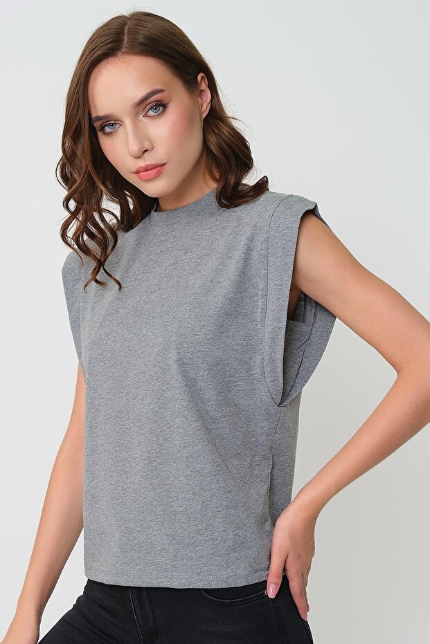 Kadın Kolsuz Basic Örme T-shirt & Bluz - 7