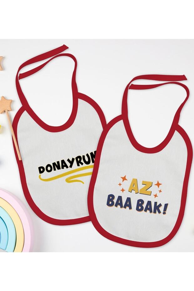 Kids Az Baa Bak Ve Donayrum Designed 2-Piece Red Baby Bib-1