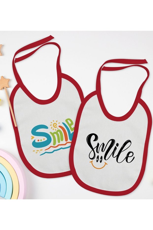 Kids Smile Designed 2-Piece Red Baby Bib-1