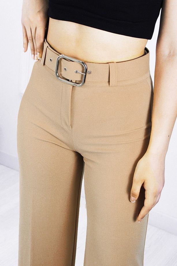 Kadın Bol Paça Kemerli Pantolon - 3