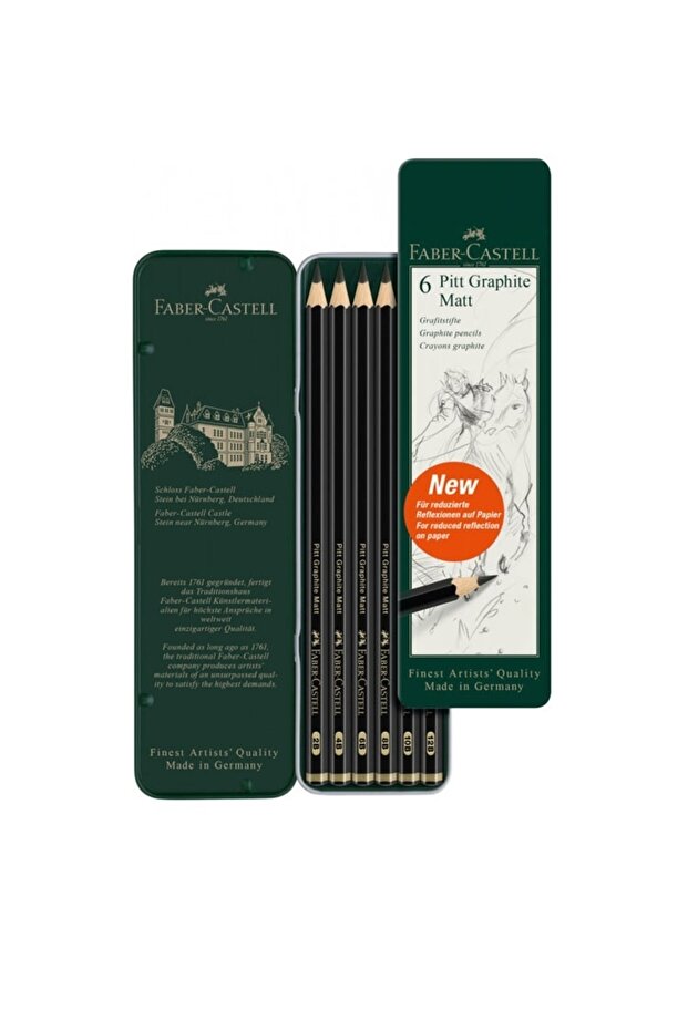 Pitt Graphite Matt Graduated Pencil Sketch Drawing Charcoal Set with 6 Pieces Metal Box