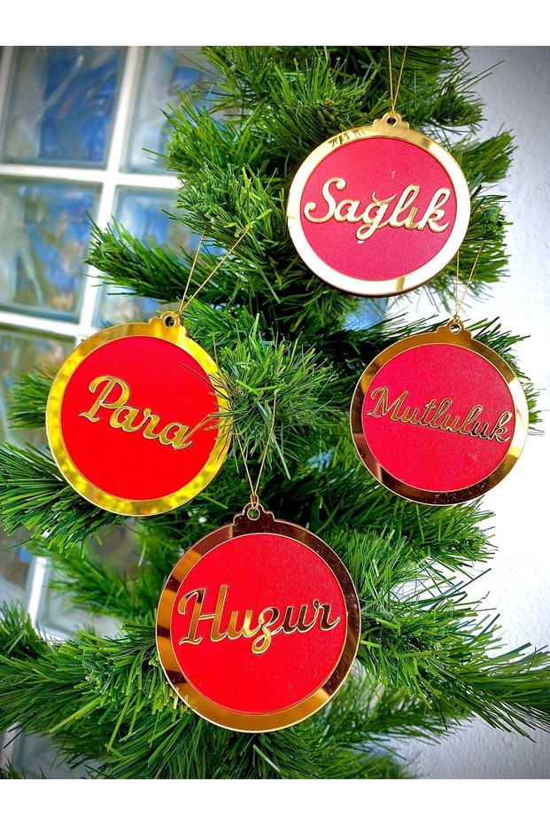 Plexi Christmas Tree Ornament Set Happiness-money-peace- Health Set of 4
