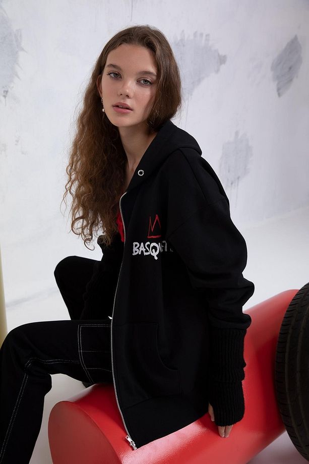 Coool Oversize Fit Jean-Michel Basquiat Kapüşonlu Hırka - 2
