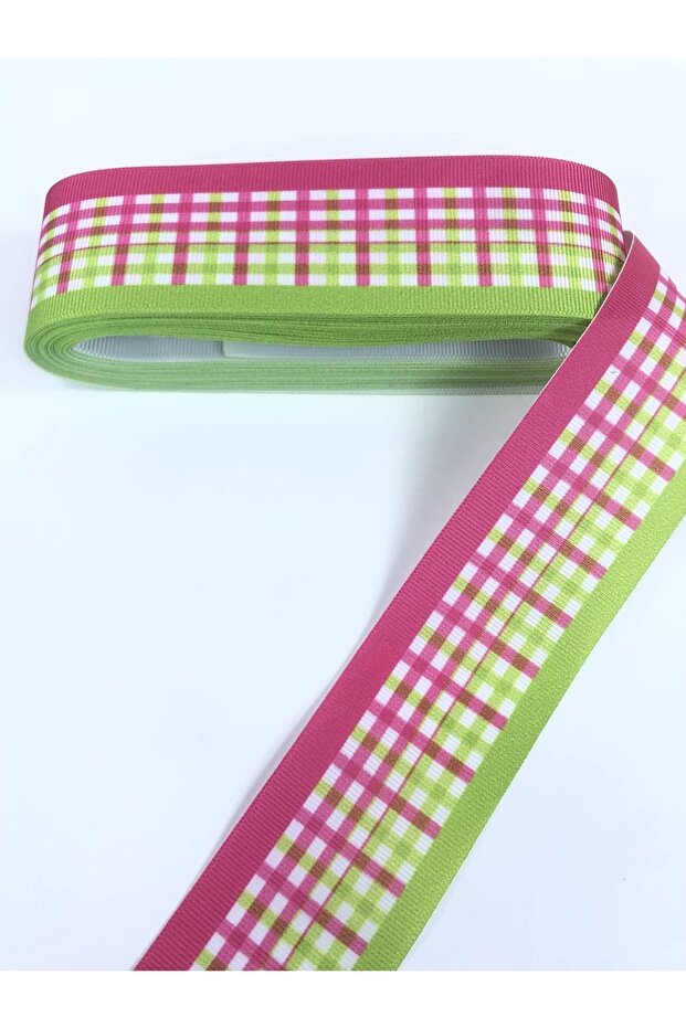Gray Pink Square Patterned Grosgrain Ribbon Price Is for 1 Meter – Ribbon, Stylish Design, Women's Accessory –