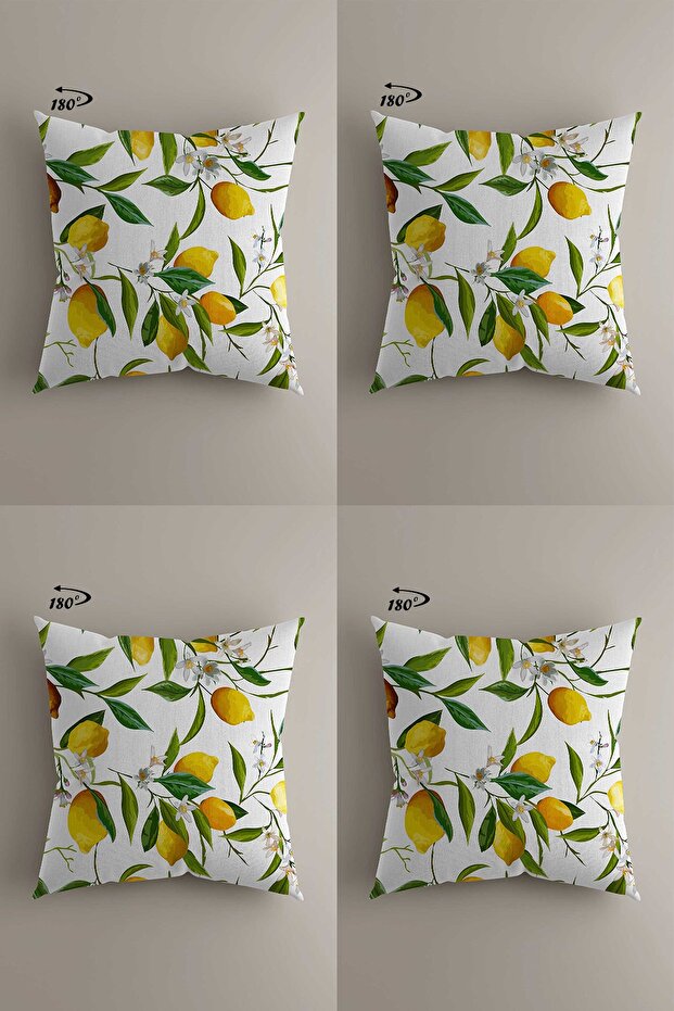 Yellow Lemons Design Double Sided Digital Printed 4-Piece Decorative Throw Pillow Cover