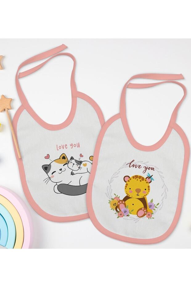 Kids Love You Designed 2-Piece Pink Baby Bib-1