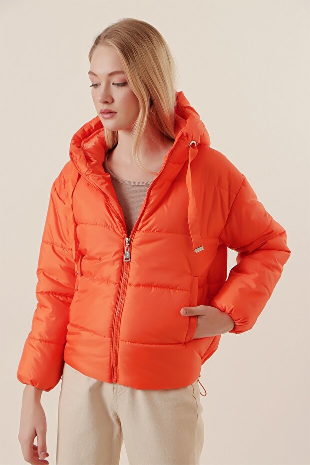 5117 Kapşonlu Şişme Mont - Oranje - 3