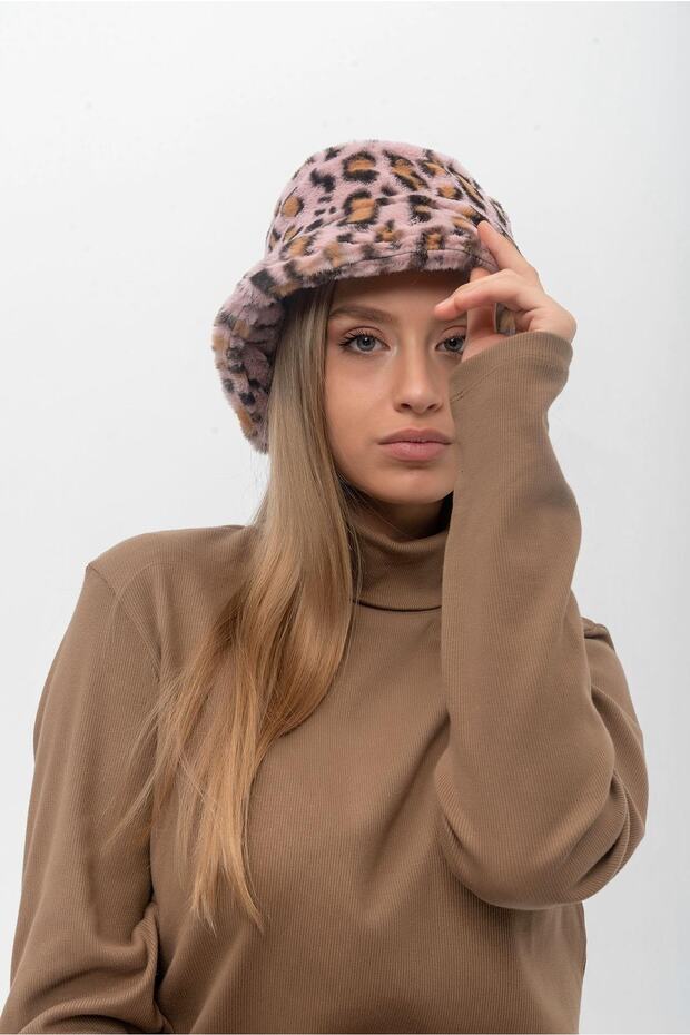 Leopard Pattern Plush Bucket Hat - 1