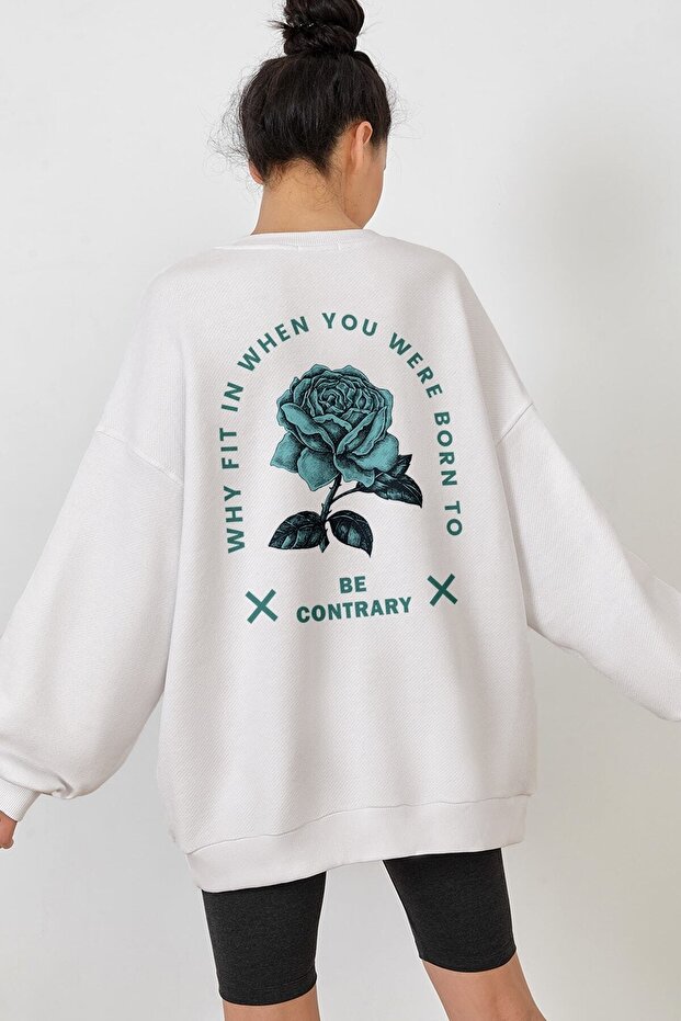 Trend Nice Oversize Be Contrary Beyaz Sweatshirt - 3