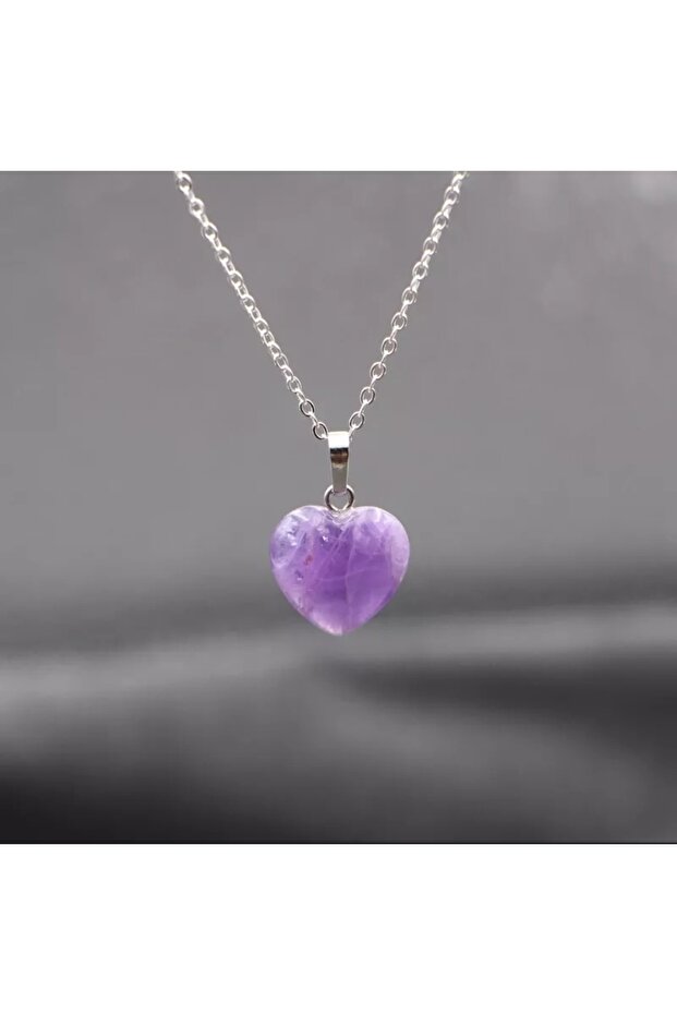 Heart Cut Amethyst Natural Stone Steel Necklace