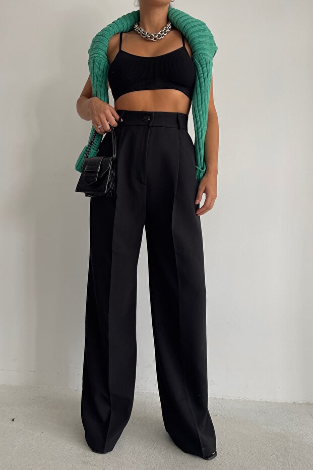 Ψηλόμεσο Basic Palazzo Παντελόνι Μαύρο - 1