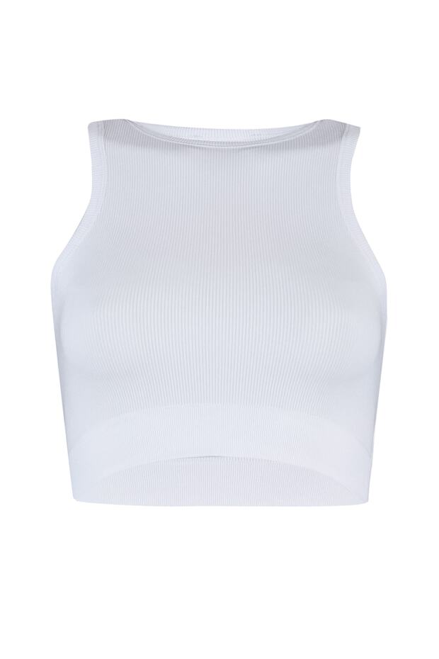 Beyaz Seamless/Dikişsiz Fitilli ve Hafif Destekli/Şekillendirici Örme Spor Sütyeni TWOSS21SS0024 - 8