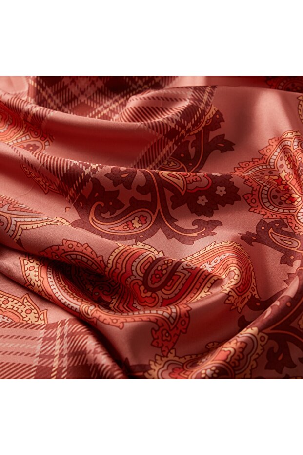 Copper Patchwork Patterned Tivil Silk Scarf - 2