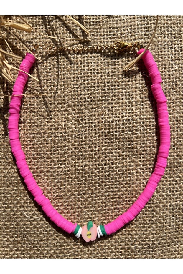 Children's Pink Apple Figured Fimo Necklace