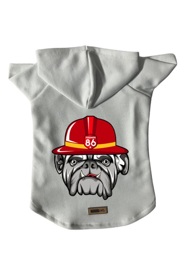 Hooded Fleece Sweatshirt Dog And Cat Outfit & Dress - White Firemen - Size Xl