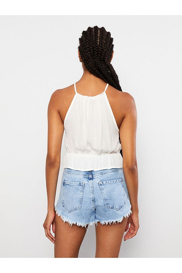 LCW Casual Halter Yaka Düz Kolsuz Viskon Kadın Bluz - 5