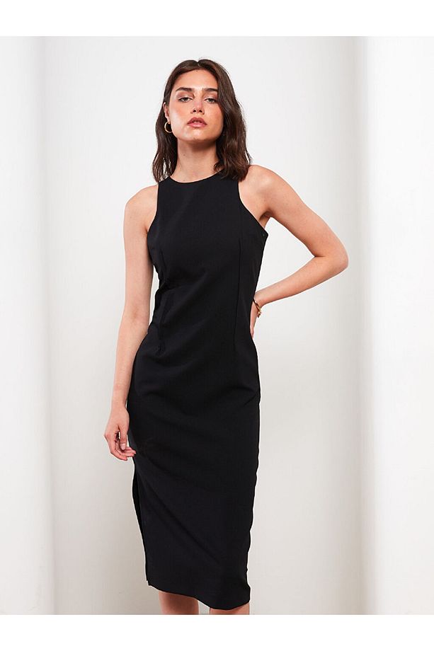 Halter Yaka Düz Kolsuz Kadın Elbise - 2