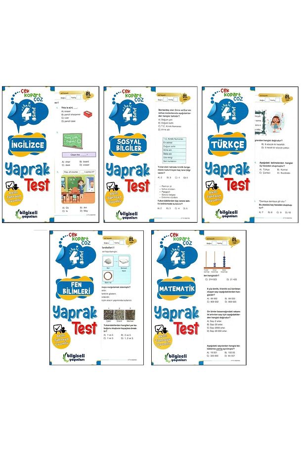 Bilgiseli 4. Sınıf Matematik+türkçe+sosyal Bilgiler+fen+ingilizce Yaprak Test Seti 5 Test - 1