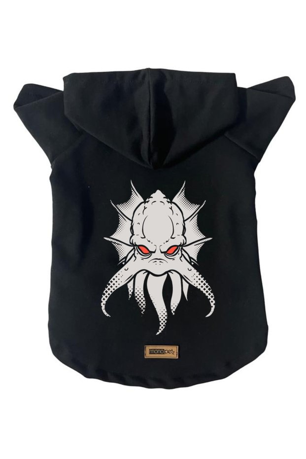 Hooded Fleece Sweatshirt Dog and Cat Outfit & Dress - Black Flying Monster - Size XS