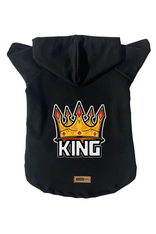 Hooded Fleece Sweatshirt Dog And Cat Outfit & Dress - Black King - Size S