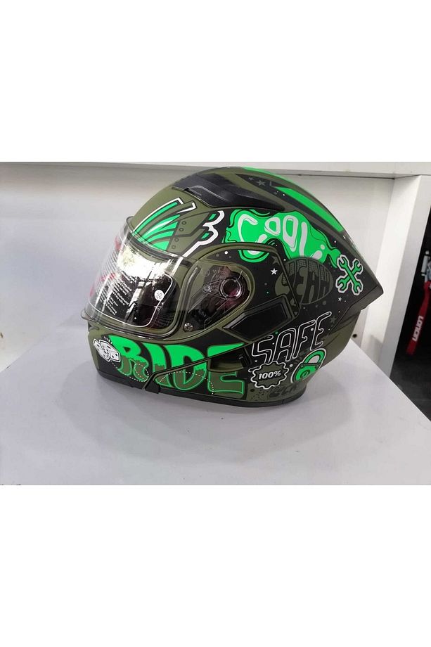 Jk 902 Çene Açılır Mat Yeşil Mat Siyah Güneş Vizörlü Kask - 5