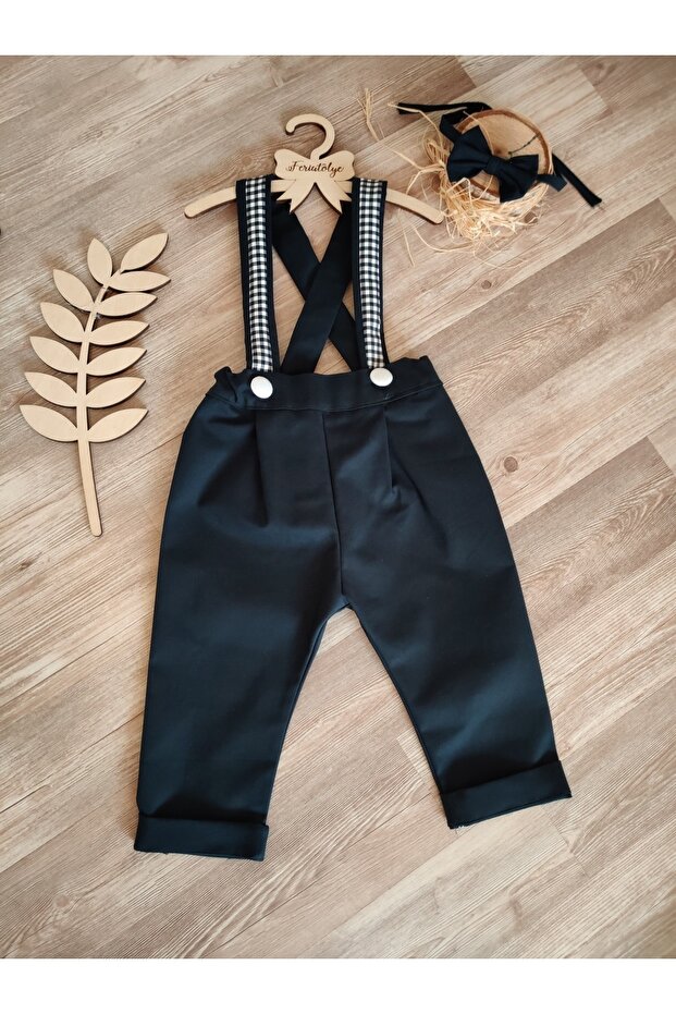 Navy Blue Plaid Suspender Boy's Trousers Salopet Birthday 1 Year Old