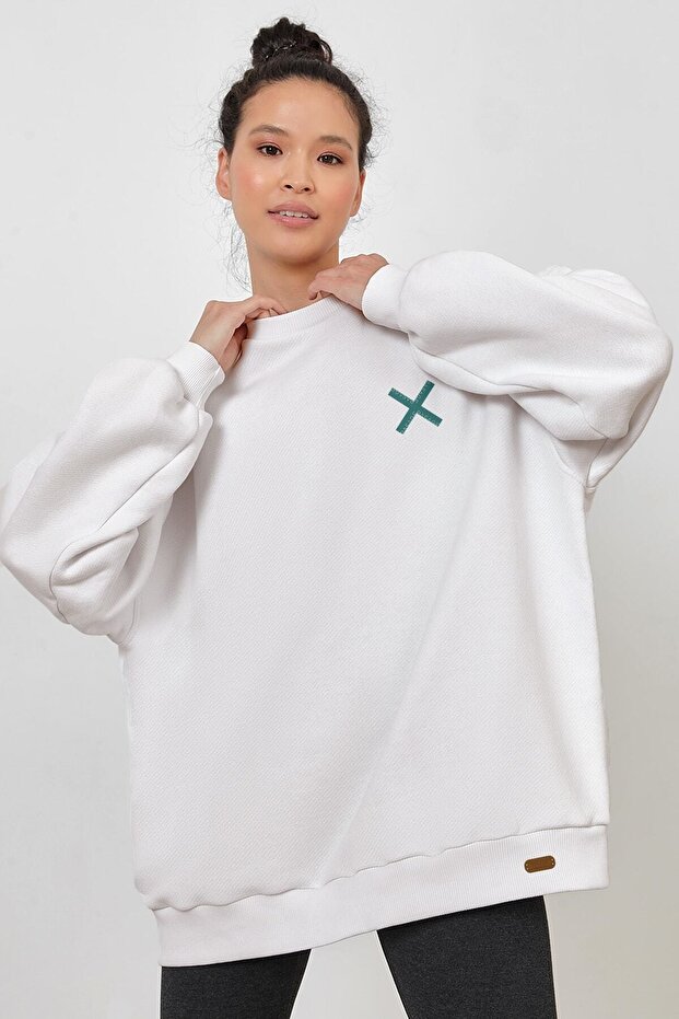 Trend Nice Oversize Be Contrary Beyaz Sweatshirt - 4
