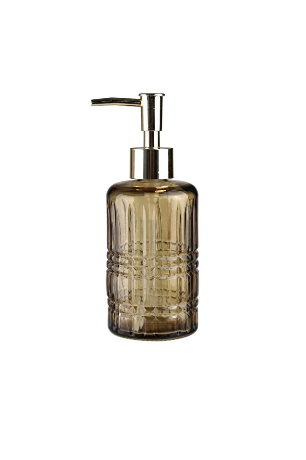 Glass Liquid Soap Dispenser, Star Patterned Brown 300ml 6,8X17,6Cm