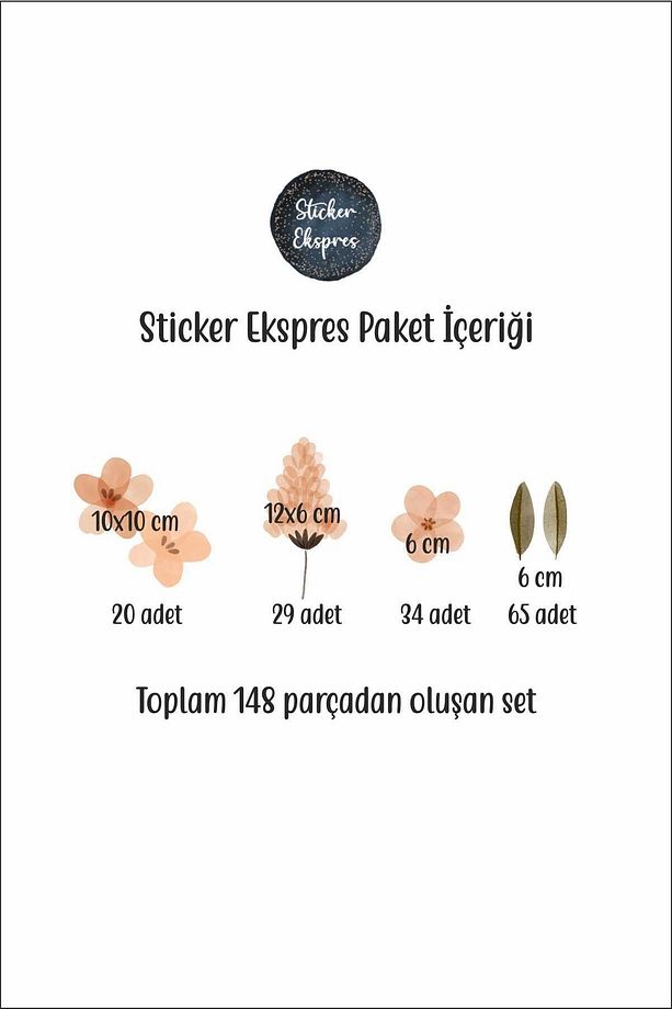 Çiçekler Ve Yapraklar Duvar Sticker Seti - 2