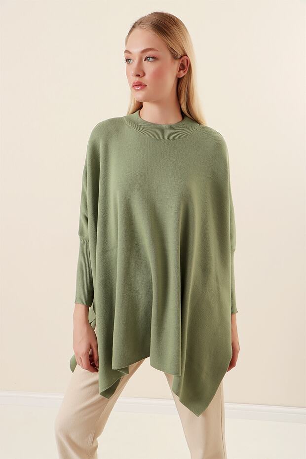 15783 Slit Poncho Sweater - Çağla