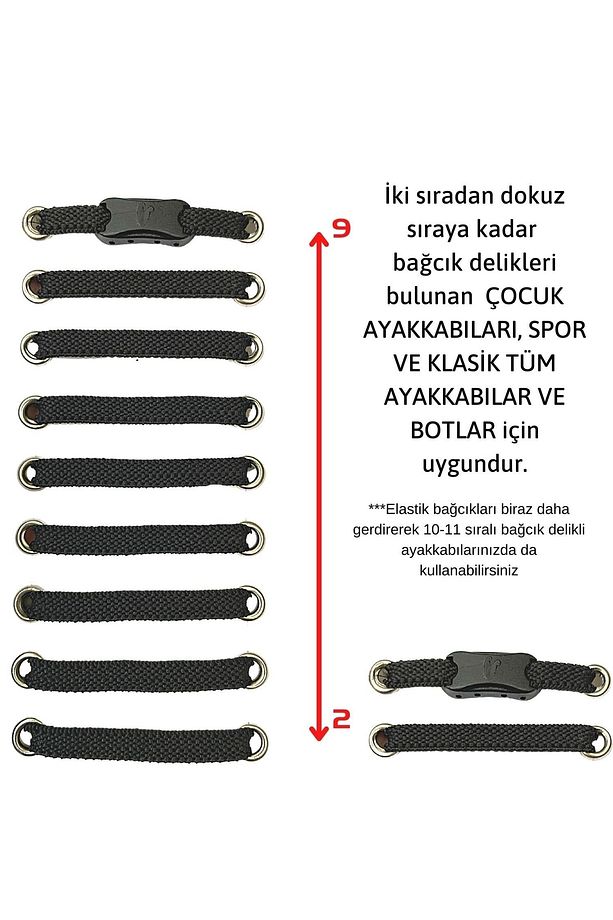 Takbırak Lastikli Ayakkabı Bağcığı, Bağlanmayan Akıllı Bağcık, Koyu Gri - 6