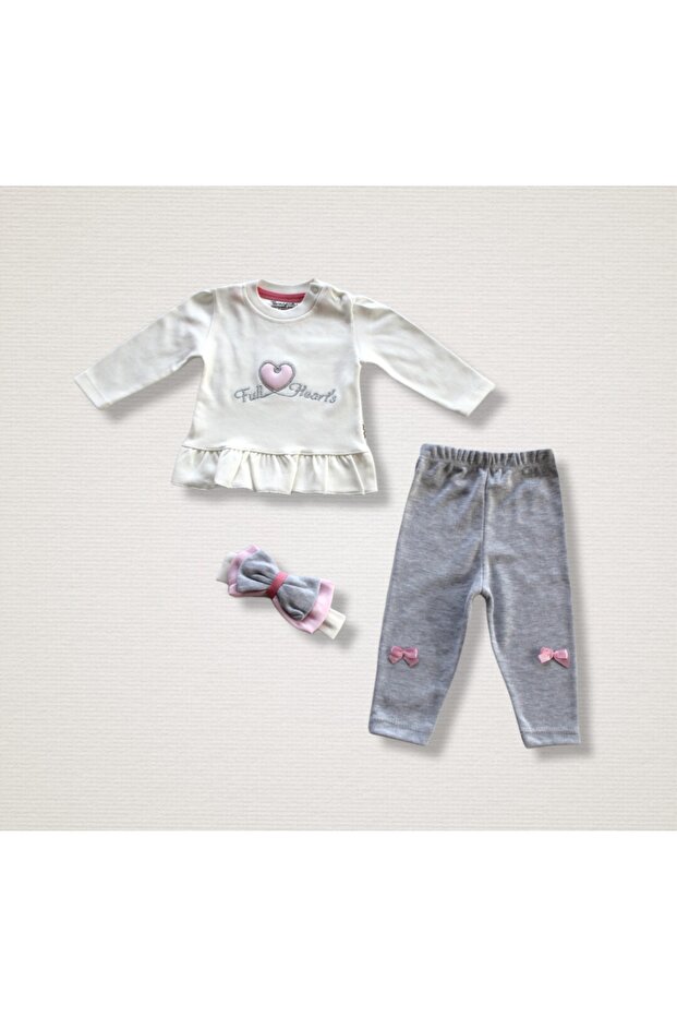Full Hearts Baby Girl 3 Piece Set Ecru