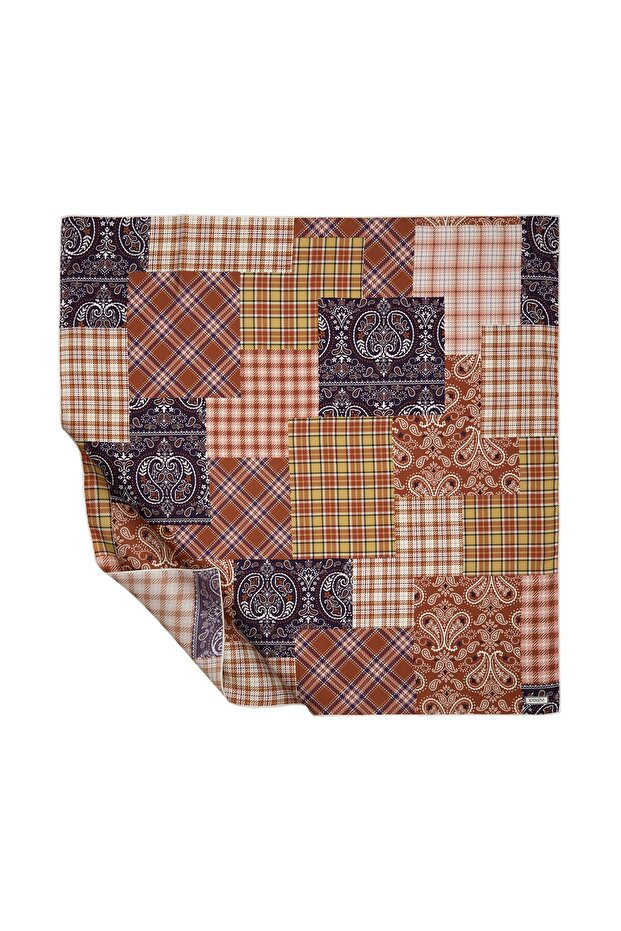 Powder Purple Patchwork Patterned Tivil Silk Scarf - 1