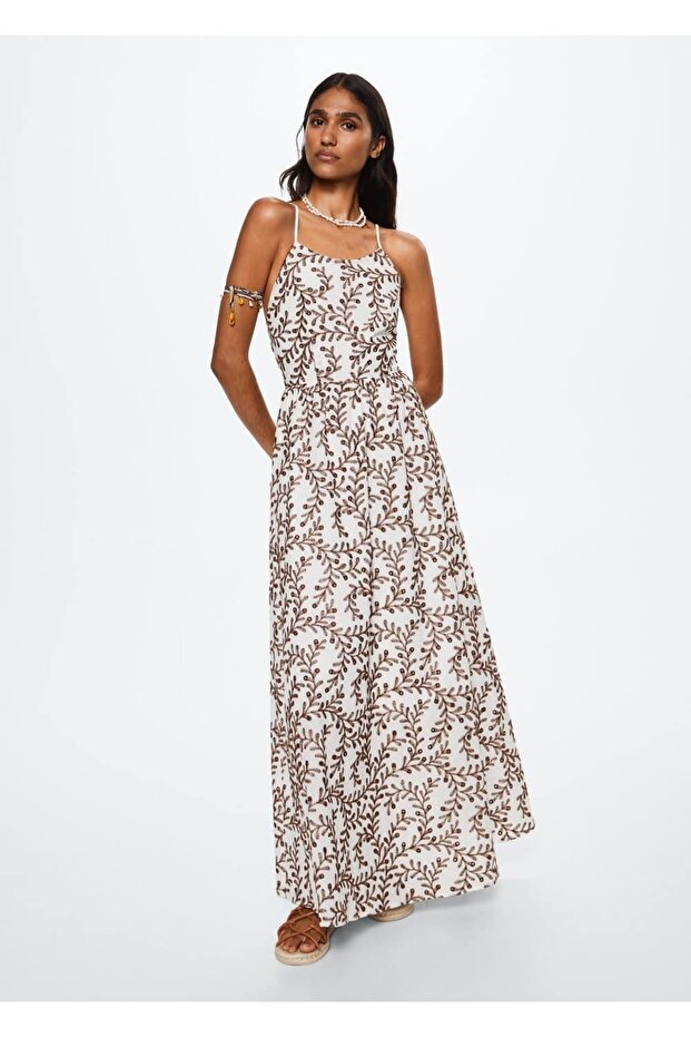 Işlemeli Sırtı Açık Elbise - 2