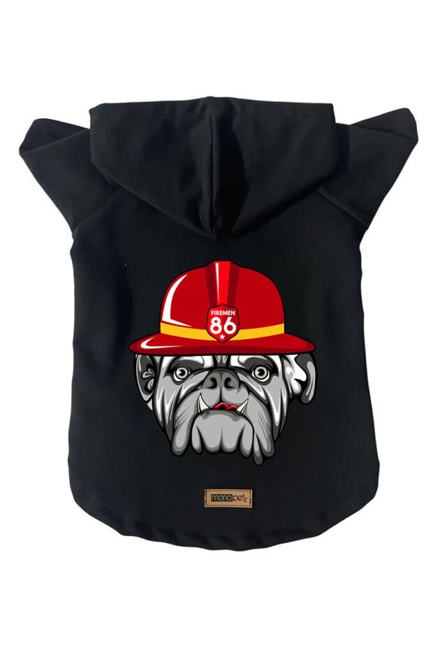 Hooded Fleece Sweatshirt Dog And Cat Outfit & Dress - Black Firemen - Size Xs
