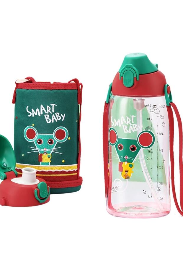 Large Size 700ml Tritan Children's Water Bottle with Case, Hanger, With/Without Straw, Two Separate Lids - 1