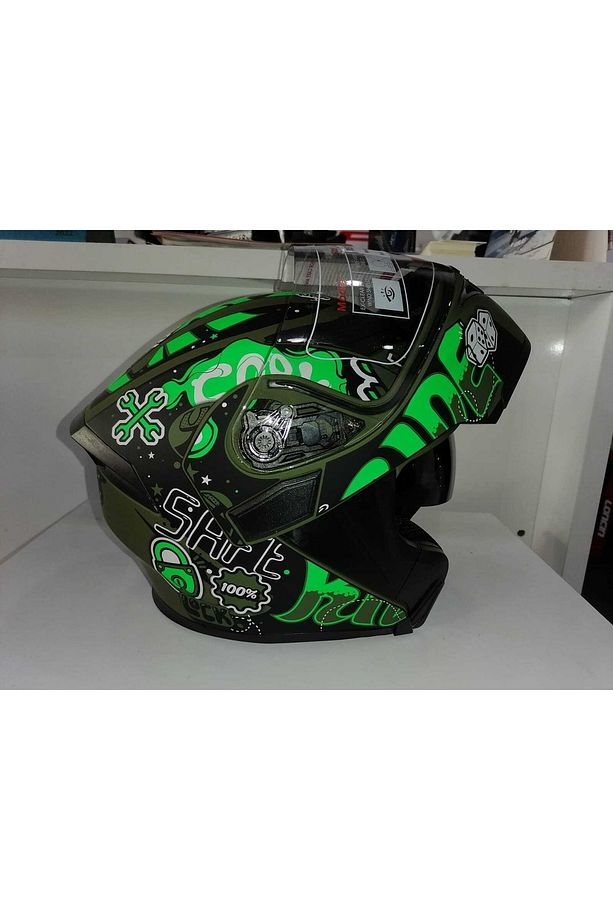 Jk 902 Çene Açılır Mat Yeşil Mat Siyah Güneş Vizörlü Kask - 2