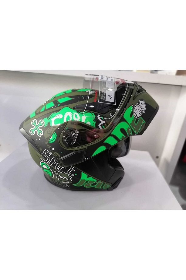 Jk 902 Çene Açılır Mat Yeşil Mat Siyah Güneş Vizörlü Kask - 3