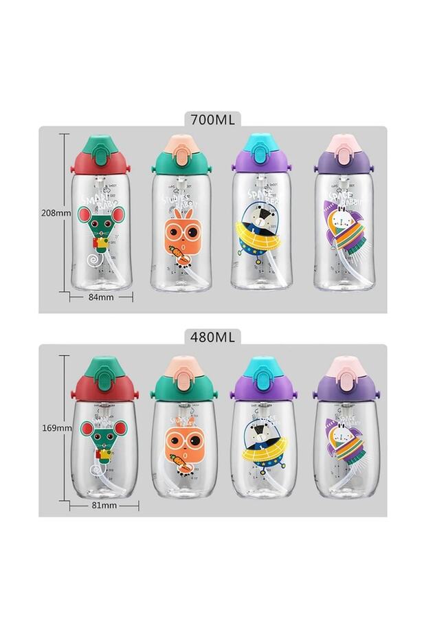 Small Size 480ml Tritan Children's Water Bottle with Case, Hanger, With/Without Straw, Two Separate Lids - 6