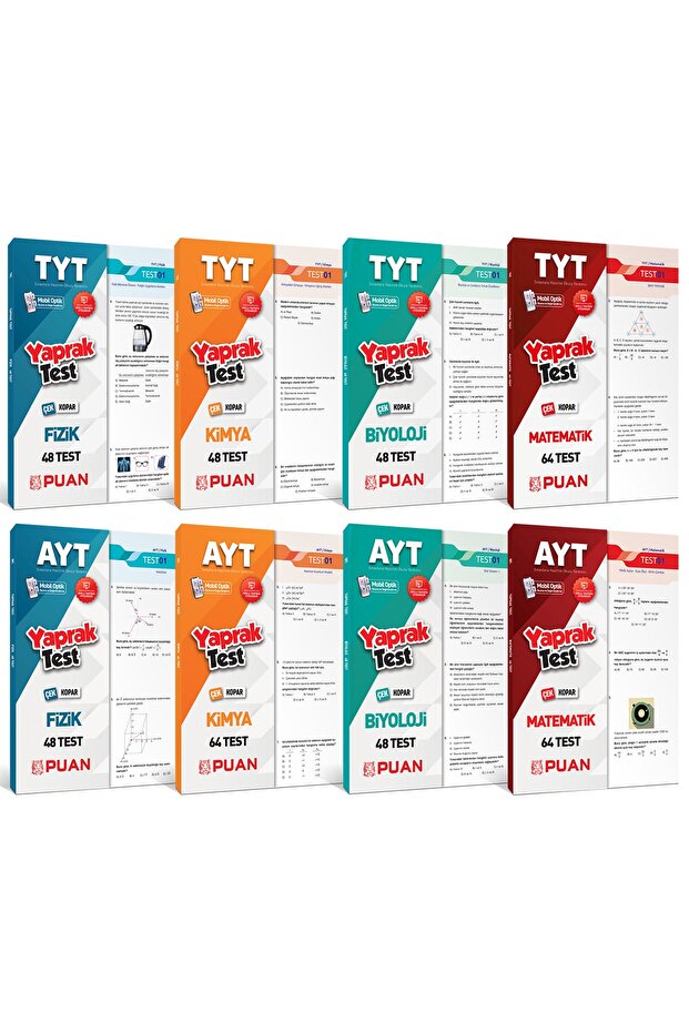 Tyt Ayt Fizik Kimya Biyoloji Matematik 8'li Yaprak Test Seti Yks - 1