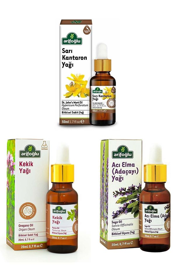 Ege Aromaterapi Seti: Kekik Yağı 20 ml + Acı Elma (Adaçayı) Yağı 20 ml + Sarı Kantaron Yağı 50 ml - 1